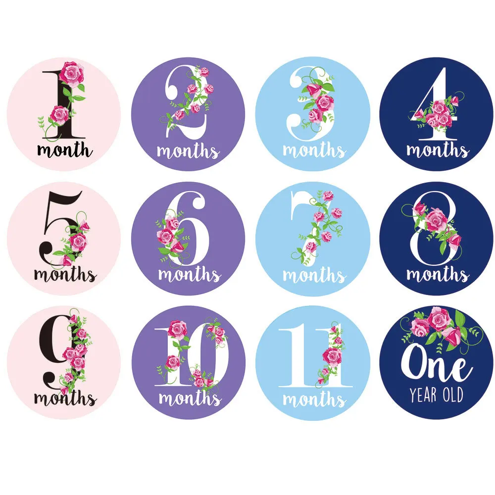 12 Pcs Month Sticker Baby Photography Milestone Memorial Monthly Newborn Kids Commemorative Card Number Photo Accessories Gifts twin newborn photos