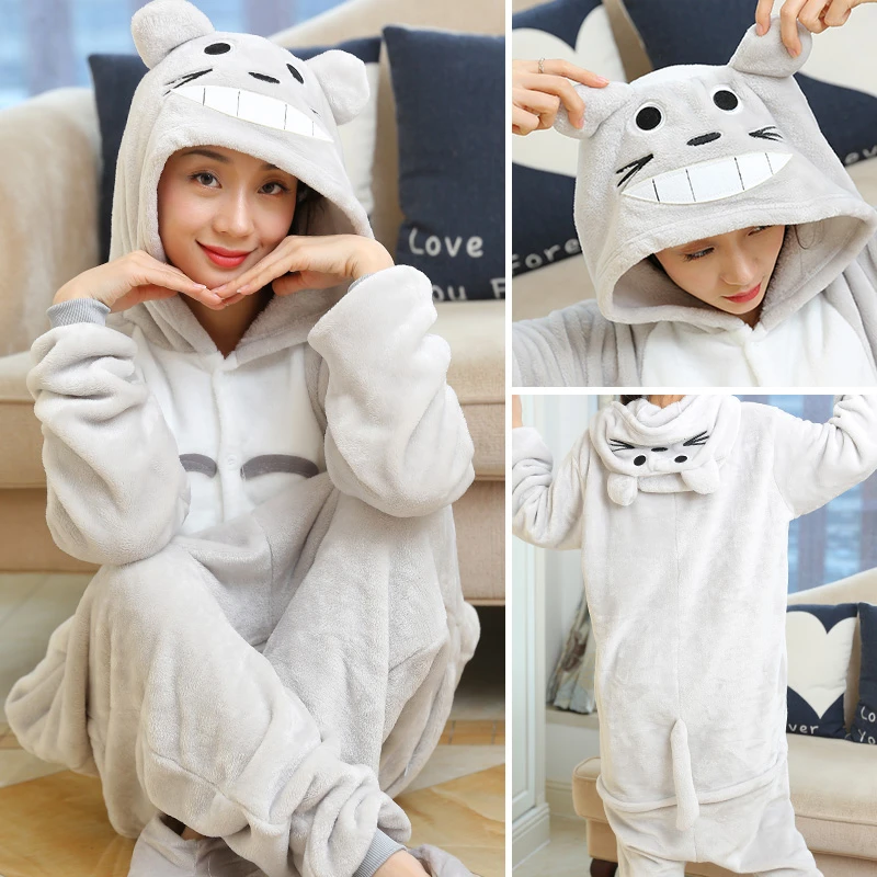 Totoro Pajamas Winter Children Flannel Pyjamas Kids Sleepwear Boys Onesies Girls Pajamas Sets Stitch Tiger Totoro Animal Pijama children's place nightgown