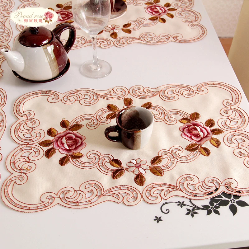 Гордая роза 4 шт вышивка чашки подушки скатерти коробка салфеток изысканный