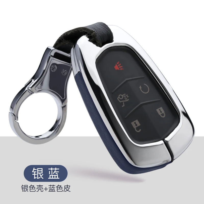A-silver blue Кожаный чехол для ключей из цинкового сплава для Cadillac Escalade ESV XTS ats, CTS SRX 6BT CT6 ATS-L XT5 BLS автомобильный Стайлинг ключ аксессуары - Название цвета: A-silver blue