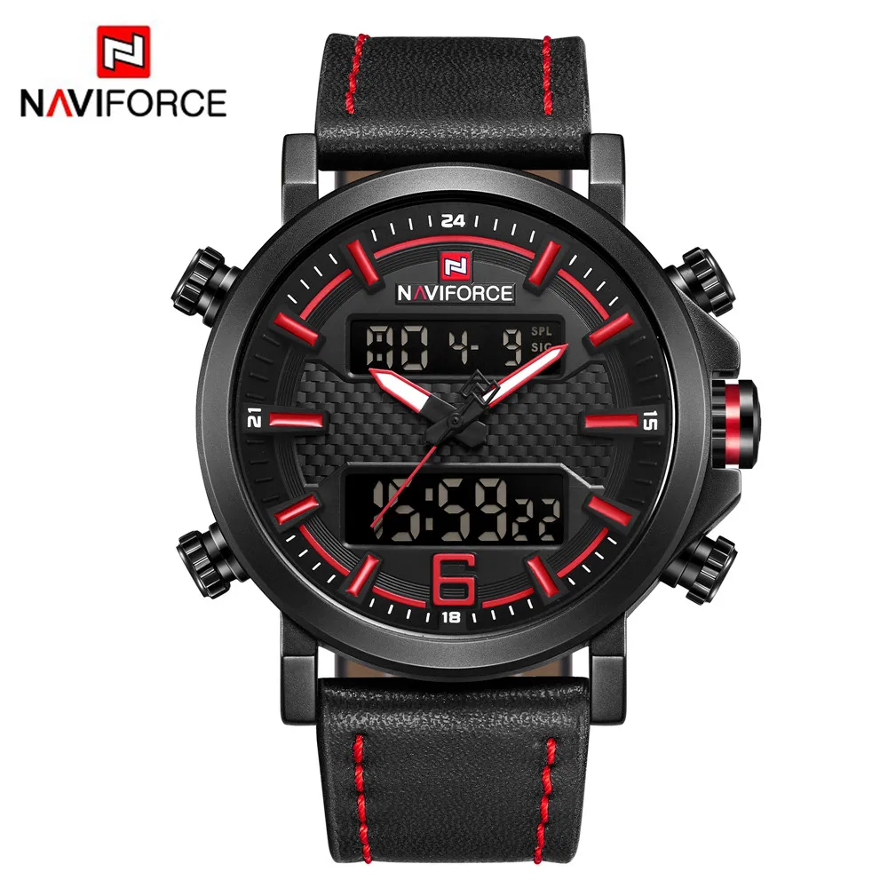 Часы naviforce, модные мужские часы в стиле милитари мужские часы, calacatta двух-часовые часы, водонепроницаемые мужские часы, RelogioMasculino часы, повседневные w - Цвет: red-black