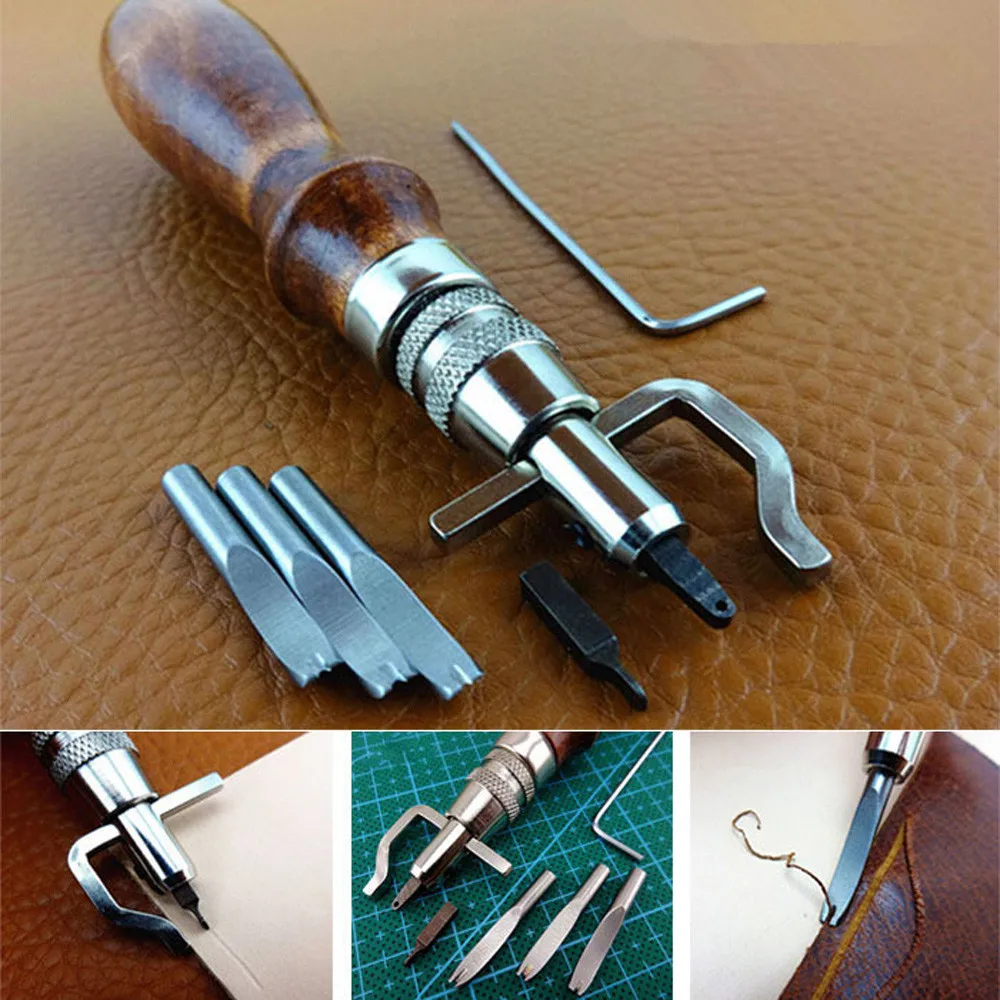 Инструменты для кожи 1 набор 7 в 1 регулируемый кожаный край Строчка Groover Leathercraft Groove Gouge DIY Инструменты