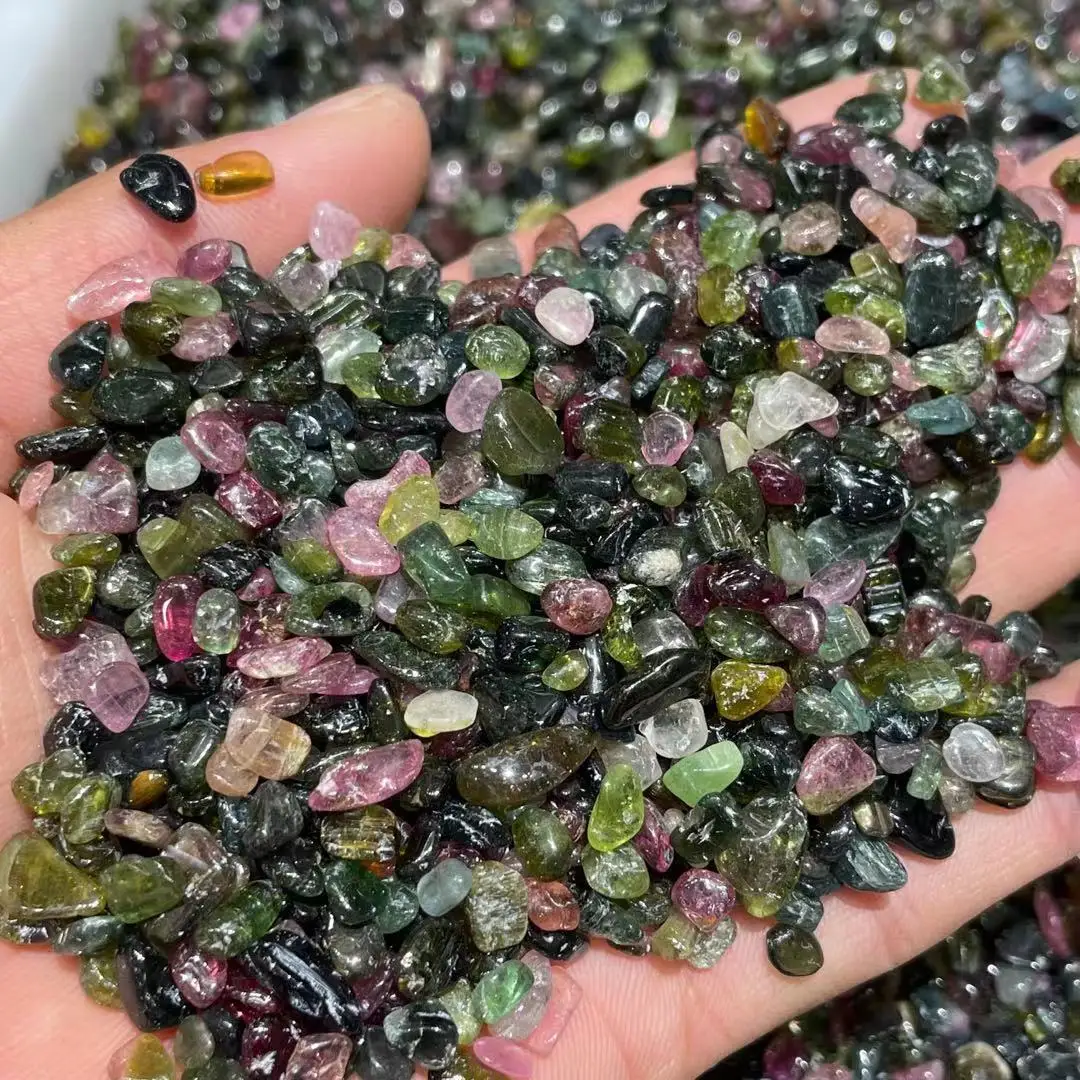 Natural watermelon tourmaline gravel tourmaline quartz mixed stone 2