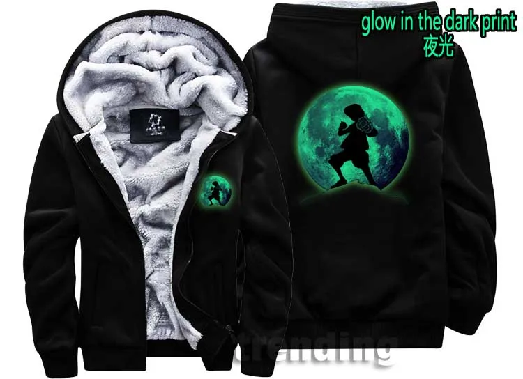 glow in dark print 3 Для мужчин wo мужчин теплое толстое пальто куртка зимняя теплая цельная Луффи концертная бархатная Толстовка Топ толстовки - Цвет: glow in dark print 3