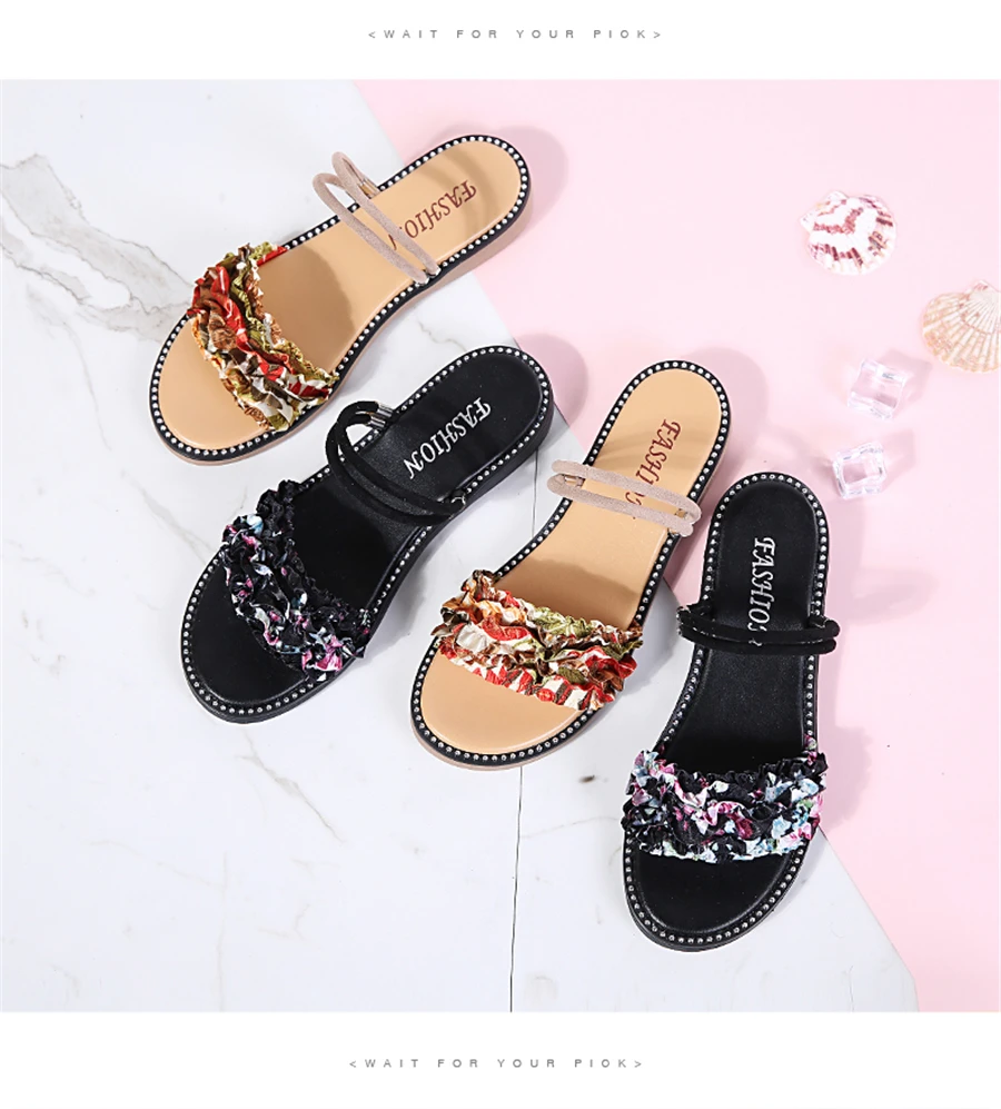 Summer women sandals flower flat Sandals women flat rubber Sandalias slippers ladies flat low heel slides sandals