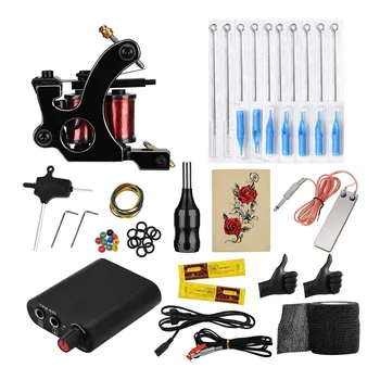 

Complete Tattoo Machine Set Coils Guns Grips Pigment Needles Tips Power Supply Tattoo Beginner Line Shade Kits Permanent Makeup