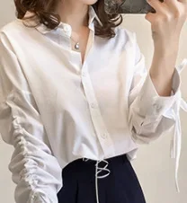 

Free Shipping Women Lace Up New Loose Large Size Shirt 2019 New Ladies Long Sleeve Top Wear Plus Size Casual Shirt