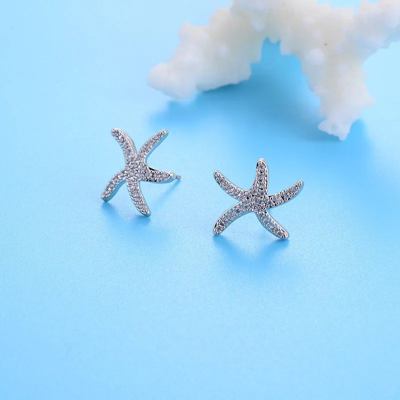 Милые женские маленькие серьги с морской звездой минималистичные серебряные золотые серьги-гвоздики модные свадебные серьги для женщин - Окраска металла: Silver