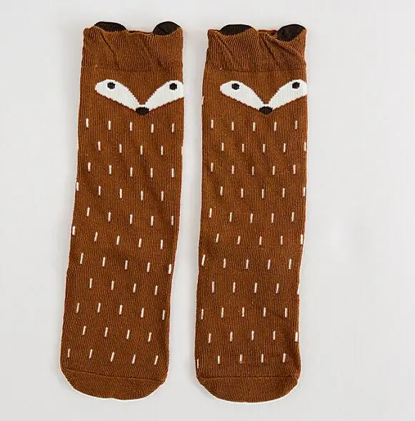 fox brown socks Носки для маленьких девочек милые Хлопковые гольфы до колена с лисой одежда для детей Гольфы унисекс с рисунком для девочек - Цвет: fox brown socks