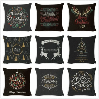

Christmas Cushion Cover Santa Deer Tree Wreath Pillowcase Happy Merry Christmas Decorative Home Sofa 45*45 Throw Pillow Case