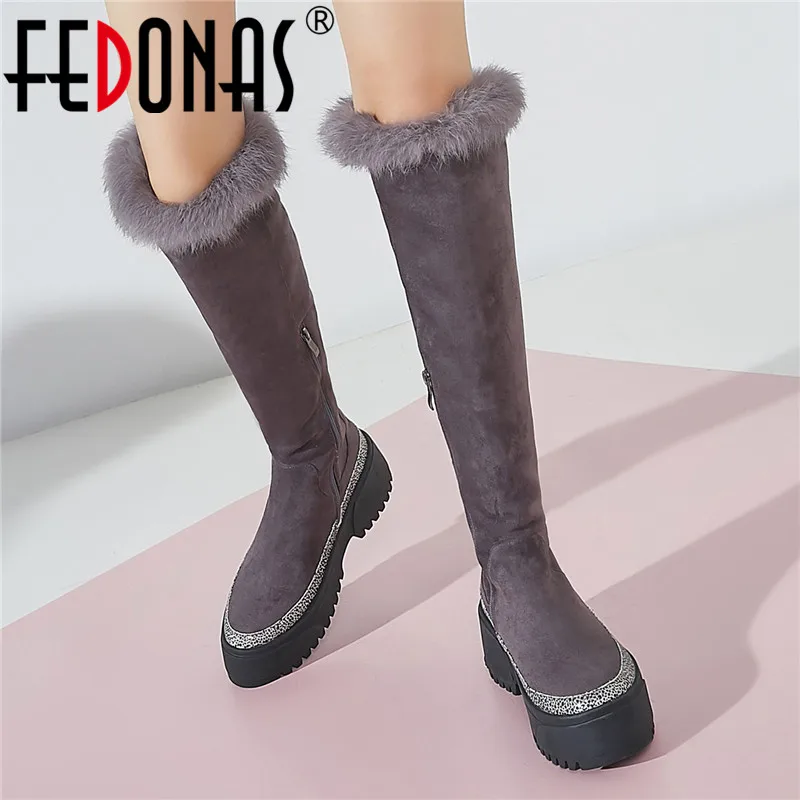 

FEDONAS Winter Long Warm Female Snow Boots Kid Suede Flock Women Knee High Boots Casual Party Shoes Woman Silm Long Riding Boots