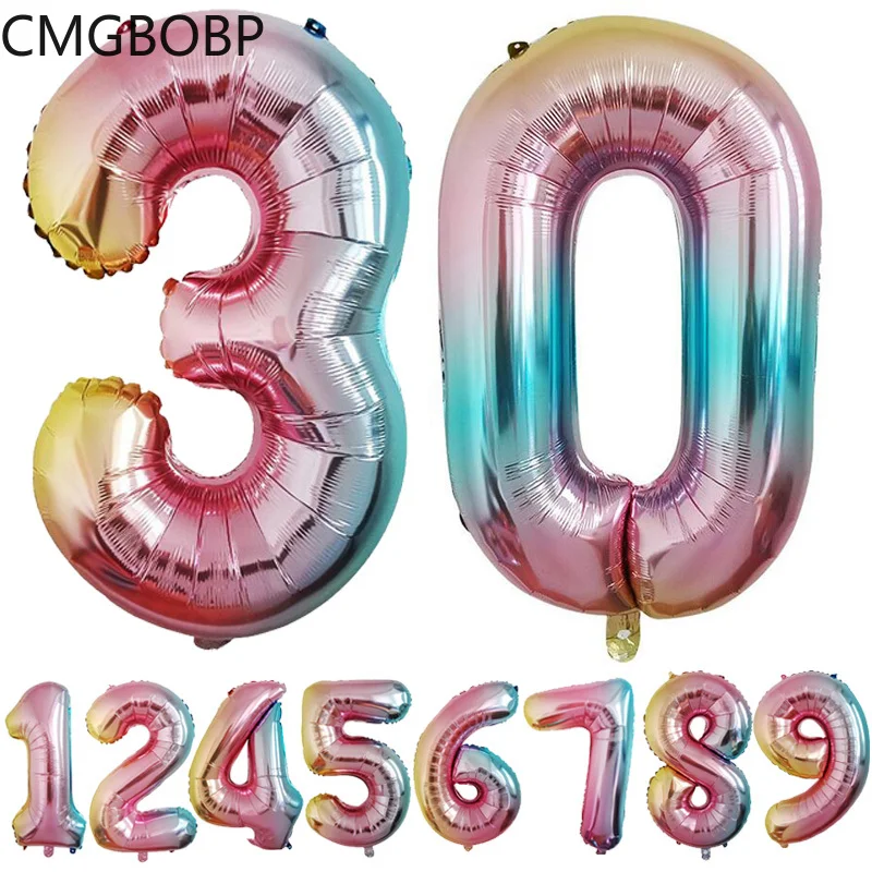 32 дюйма воздушные шары из фольги в виде цифр, для детей 0, 1 2 3 4 5 6 7 8 9 цифры на день рождения 18 21 30th Юбилей Свадебная вечеринка украшения