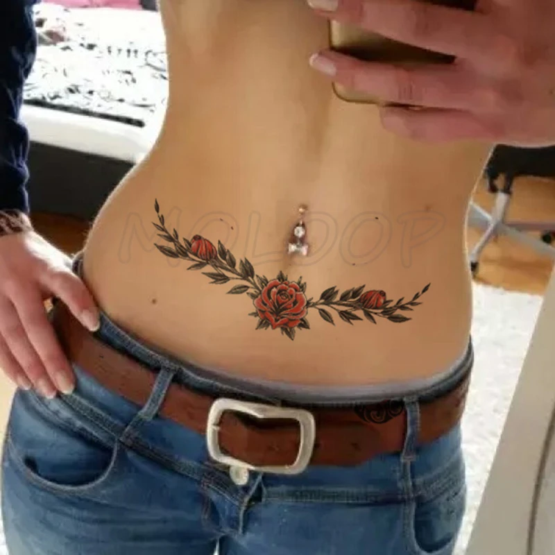 Temporary-Tattoo-Stickers Belly Tatoo Sexy Women Rose Waterproof Wreath for Girl Back-Leg-Arm