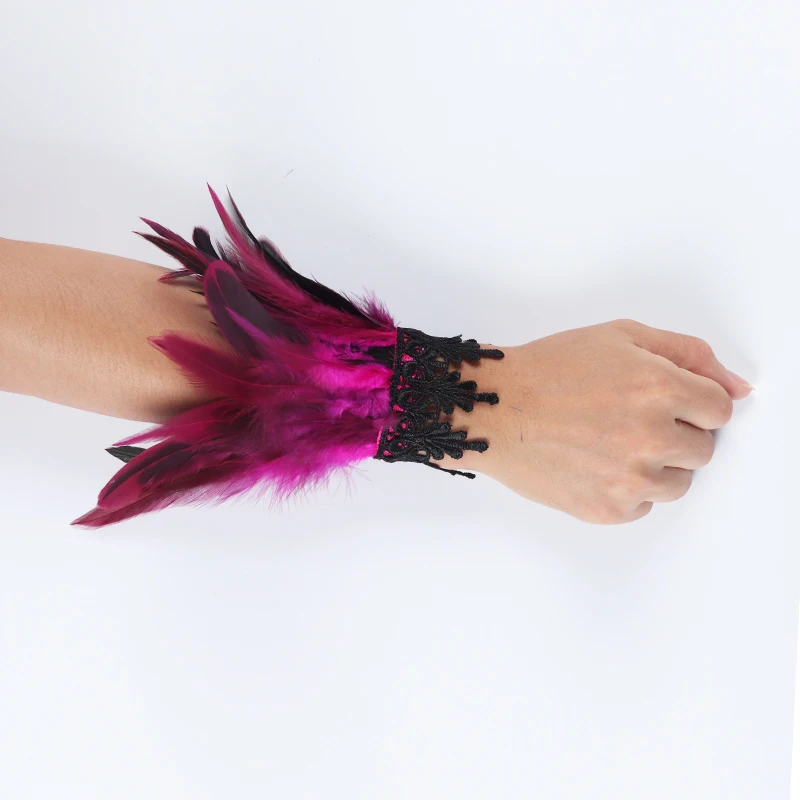 mens winter cycling gloves Punk Gothic Gloves Feather Wrist Cuff Carnival Stage Show Showgirl Natural Dyed Rooster Feather Arm Warmer Party Cosplay Costume best mens ski gloves