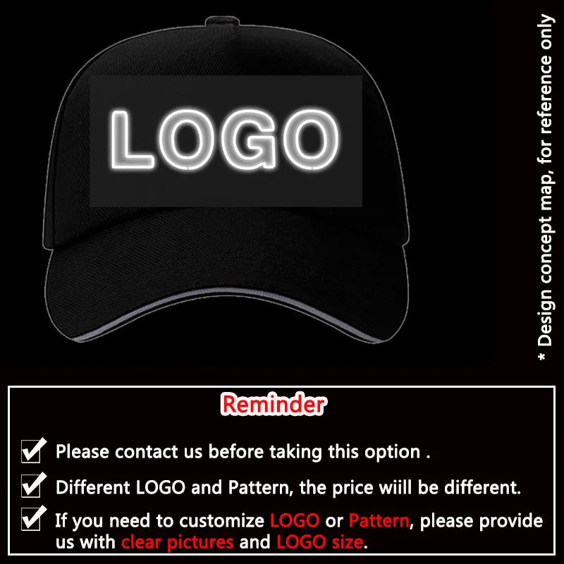 Custom LOGO Светящаяся в темноте бейсболка с животными, Повседневная Хип-хоп кепка, флуоресцентные вечерние головные уборы, праздничное украшение «сделай сам» для женщин и мужчин(Цвет: Черный - Цвет: Custom LOGO