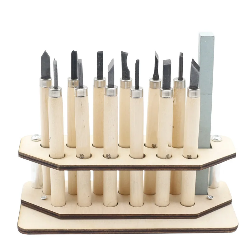 

12Pcs Wood Handle Carving Chisel Tools Kit Professional Woodworking Gouges JA55