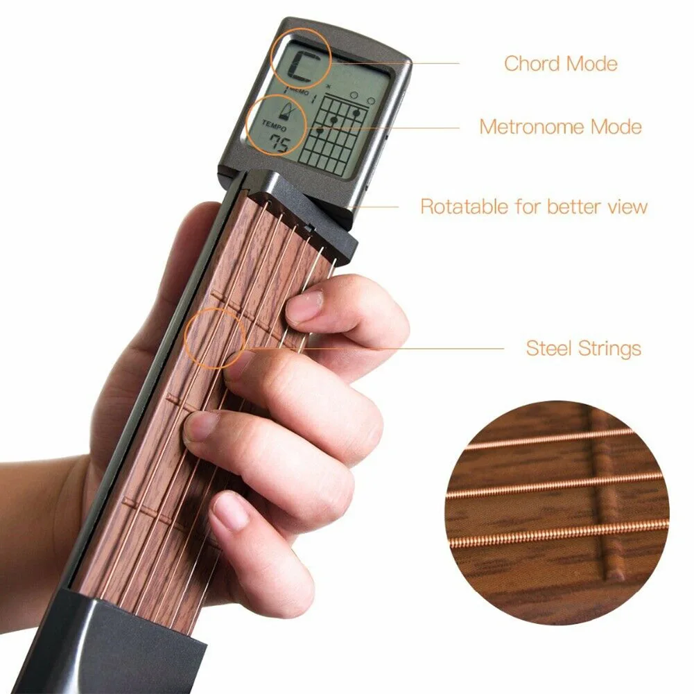 

Newly Digital Handy Guitar Chord Trainer Mini 6 Fret Portable Practice Tool Rotatable Screen for Beginner SD669
