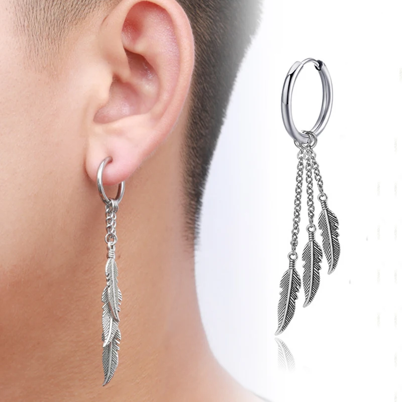 KPOP Korean DNA Wing Leaf Feather Stud Earrings For Mens Womens Earring Gift