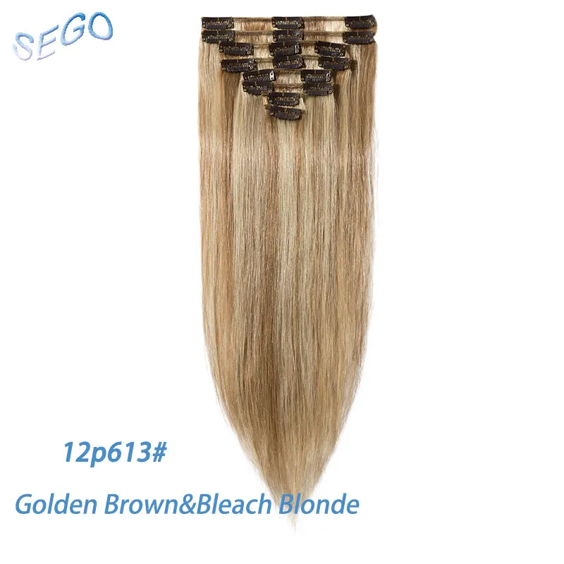 12P613 SEGO 1"-24" 55-80 г, Пряди человеческих волос для наращивания Remy волосы цвета блонд для наращивания 8 шт./компл. бразильские натуральные волосы прямые волосы на заколках - Цвет: 12P613
