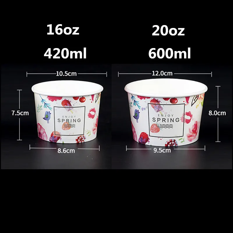 200pcs Creative fruit ice cream packaging cups 420ml 600ml disposable dessert cup party birthday favor paper cup with lid