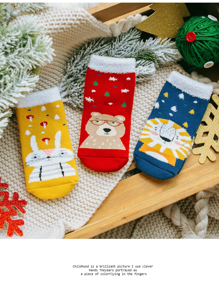 3 Pair Cotton Spring Winter Autumn Baby Girls Boys Kids Socks Children Christmas Themed Pure Cotton Cartoon Jacquard Socks