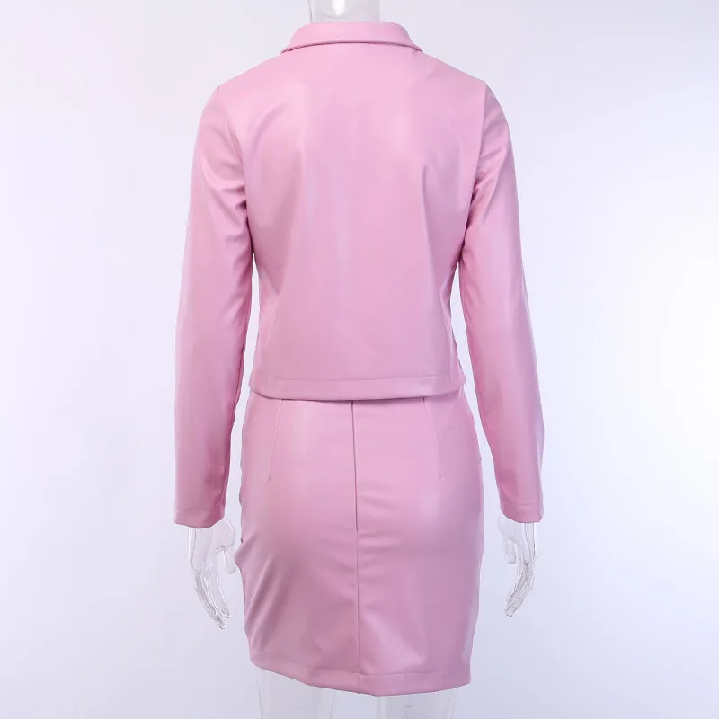 Осенний комплект из 2 предметов искусственной кожи женская одежда повседневная