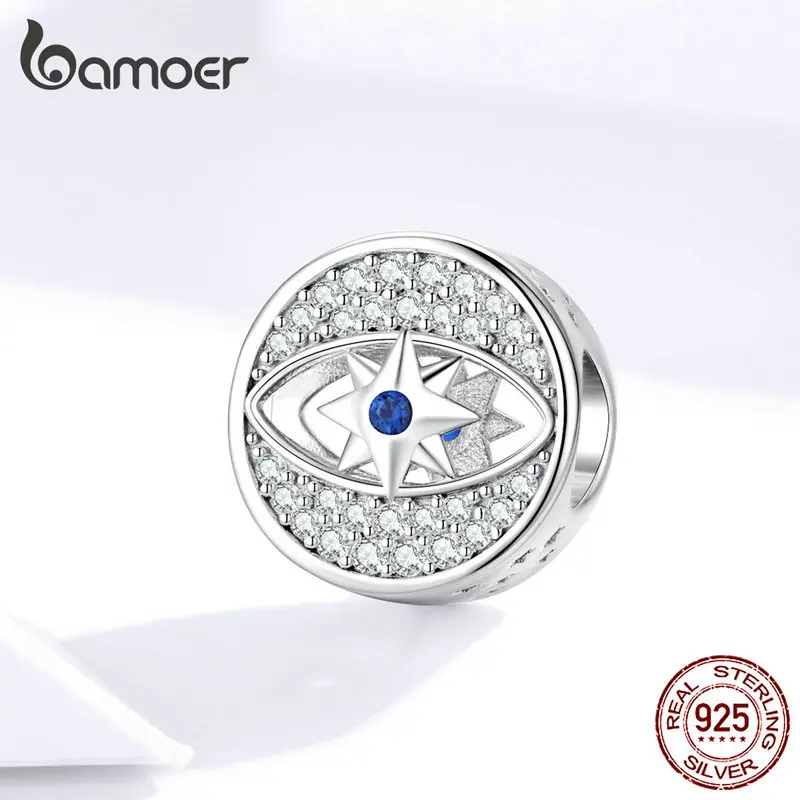 Bamoer 925 пробы серебряные ювелирные изделия для женщин звезда в глаза круглые бусины кулон подходит браслет ювелирные изделия аксессуары SCC1368