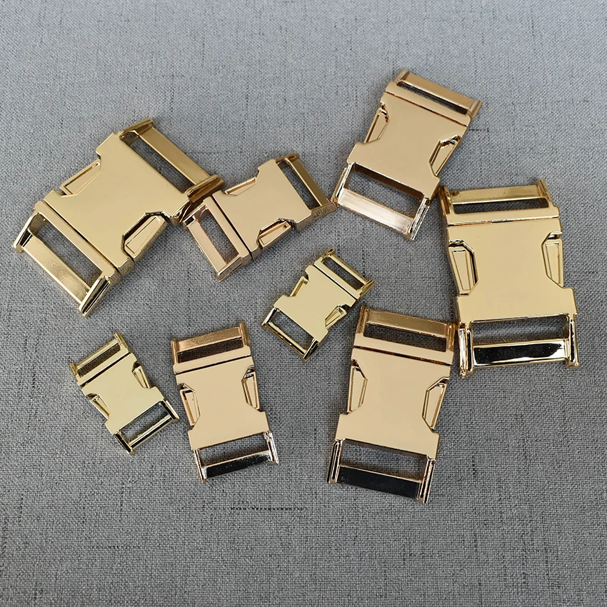 

100 Pcs/Lot 15mm 20mm 25mm 32mm Gold DIY Accessories Backpack Buckles Dog Collar Webbing Quick Release Metal Buckle Safety Clasp