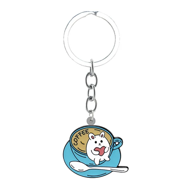 TAFREE Cat Coffee Cup Cartoon Shape Personality Keychain Jewelry Epoxy Backpack School Bag Resin Keychain Fashion Pendant CUP03