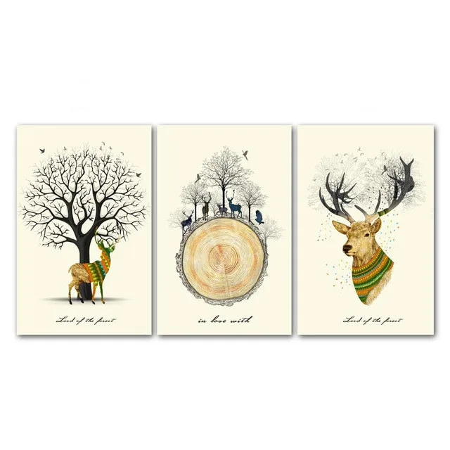 

Modern Fashion Creative Tree Outline And Animal Deer Forest Painting Nordic Style Poster Canvas Modern Decorative Wall Art Print