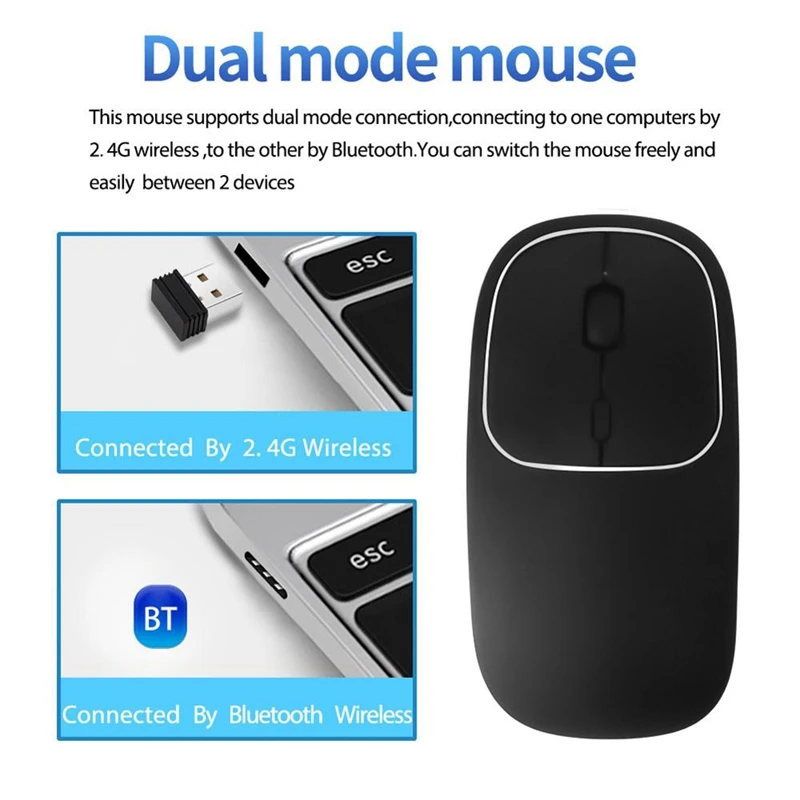 Bluetooth& 2,4G беспроводная мышь пластиковая ультратонкая зарядка портативный эргономичный мышь для Mac, ПК, ноутбука