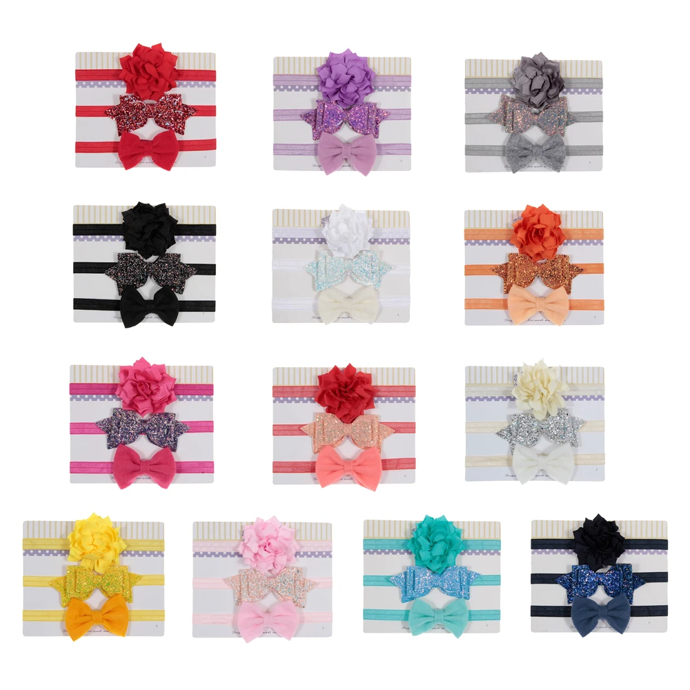 

Yundfly 3pcs/lot Sequin Felt Bow Lotus Flower Elastic Headbands Kids Photography Props Baby Girls Cute Headwear Gift Sets