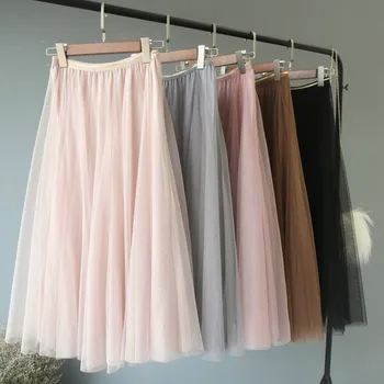 

DM001 Spring New Phnom Penh high-waisted ultra-large Hem mid-length Mesh Peng skirt skirt half-length
