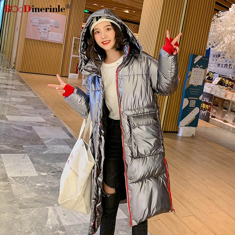 Dark grey BOoDinerinle Parkas женские пуховики для женщин кофе плюс размер 2XL с капюшоном длинное пальто утолщенная теплая тонкая хлопчатобумажная одежда - Цвет: Dark grey
