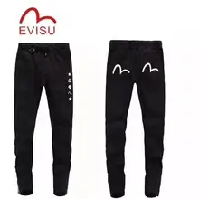 Evisu повседневные мужские дышащие высококачественные повседневные штаны теплые мужские брендовые хлопковые прямые с принтом сохраняющие тепло мужские брюки