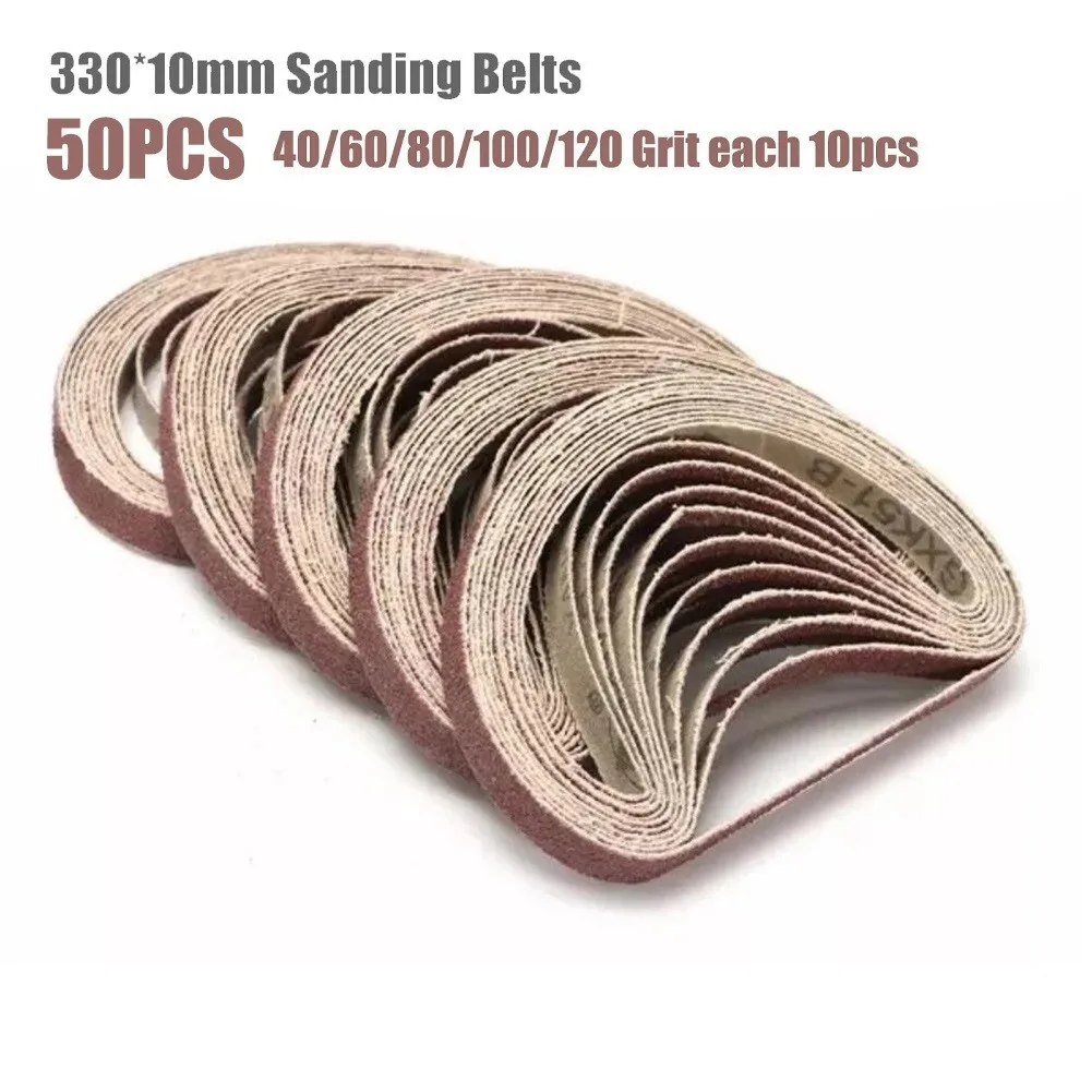 50Pcs/Set Sanding Belts 40-120 Grits Sandpaper Abrasive Bands For Belt Sander Tools 330x10mm Metal Wood Polishing | Инструменты