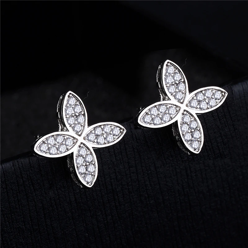 Роскошные микро-цепочки из кубического циркония серьги гвоздики для женщин бренд Клевер S925 Серебряные иглы серьги девушка Корея ювелирные изделия Z154