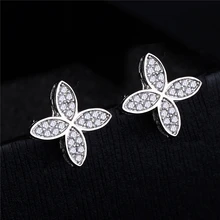 Роскошные микро-цепочки из кубического циркония серьги гвоздики для женщин бренд Клевер S925 Серебряные иглы серьги девушка Корея ювелирные изделия Z154