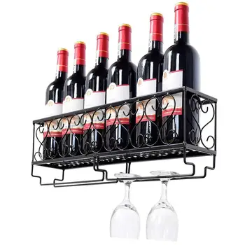 

Red Wine Storage Rack Iron Wall Mount Frame Home Kitchen Goblet Hanging Shelf Durable Home Bar Red wine storage organizer shelf