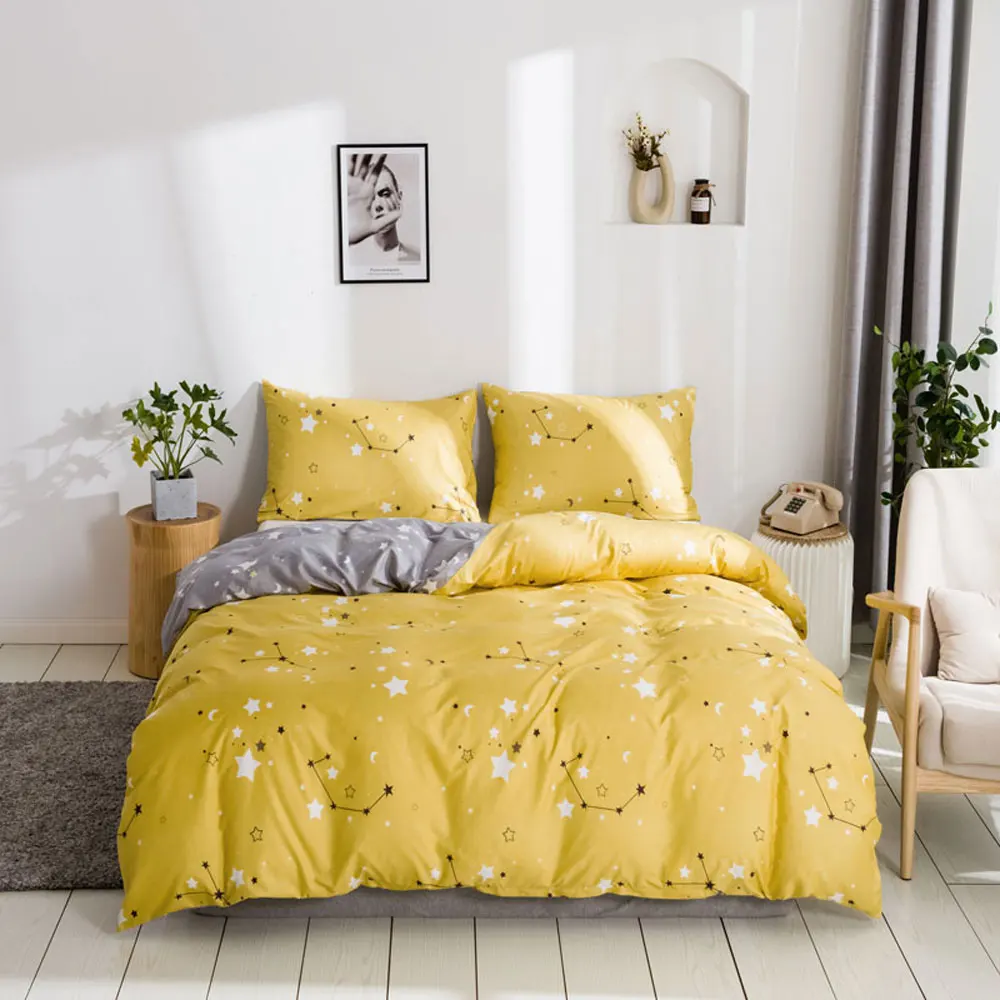 Stars Duvet Cover Yellow Grey 2 Side Kids Girls Cartoon Bedding Set 2 With Pillowcases Home Bedclothes Twin Queen King Size From Oppk 55 38 Dhgate Com