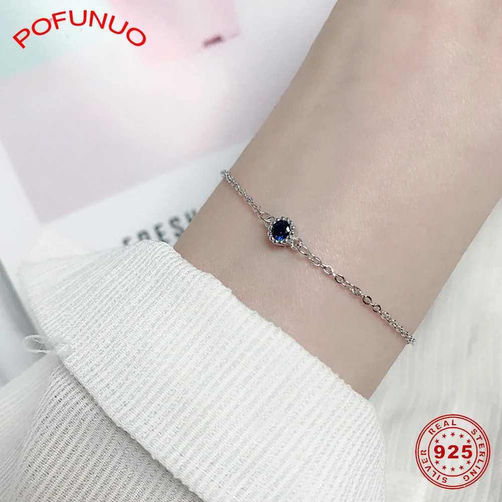 POFUNUO 925 Sterling Silver Minimalist Chic Female Bracelets Luxury