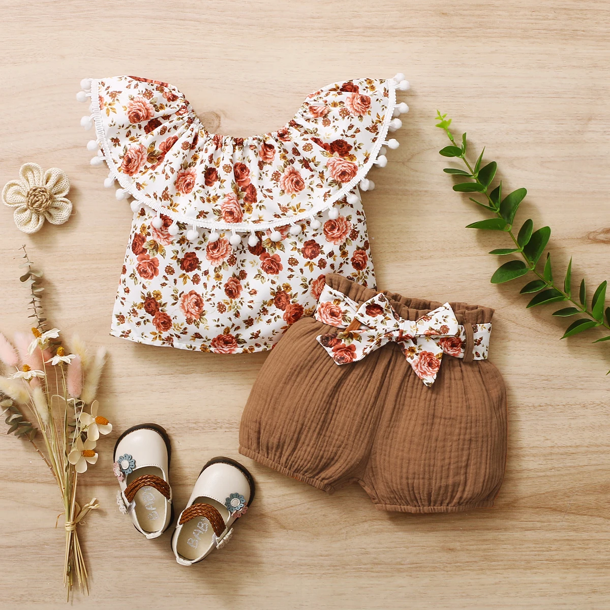 Summer Newborn Toddler Baby Girls Clothes Set Boho New Born Infant Cute Outfit Ruffle Short Sleeve Top Shorts Baby Girl Clothes - Image 5