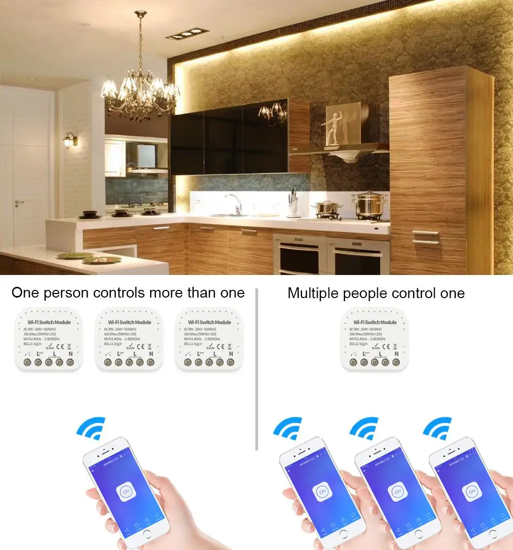 Смарт-коммутатор eWelink Wfi, управление через приложение, модуль WiFi, 16A, 90-240 В, поддержка внешнего переключателя, работает с Alexa Google Home, 2-10 шт