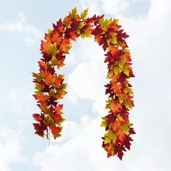 

1PC 2M Simulation Maple Leaf Vine Artificial Leaf Cane Door Wall Decoration for Thanksgiving Halloween (Red and Green)