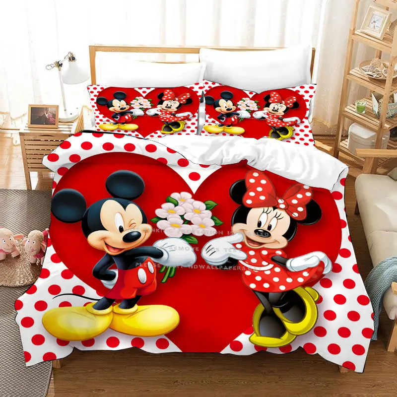 red Mickey Mouse Minnie Cotton king double Size Duvet quilt Cover bed Sets 