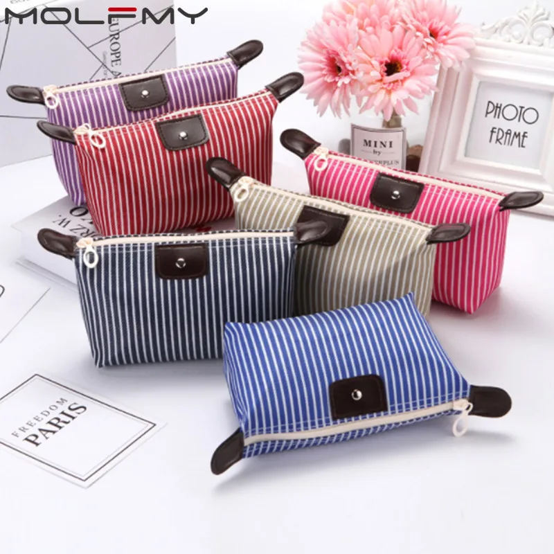 Women's Portable Foldable Striped Travel Large Capacity Dumpling Cosmetic Canvas Waterproof  Wash Storage Bag ,Drop Shipping