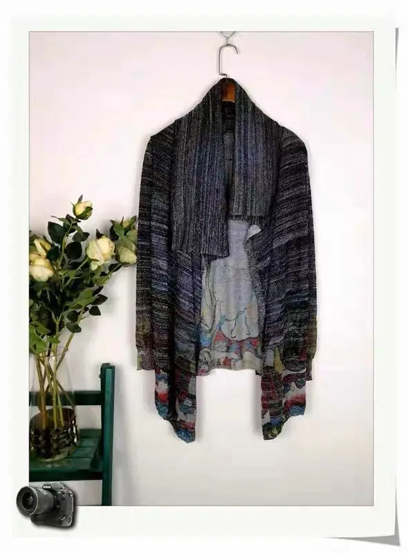 Spanish fashion Chinese blue and white printed cardigan more style desigual - Цвет: 4