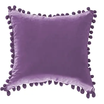 

Top Decorative Throw Pillow Covers with Pom-poms Soft Particles Velvet Solid Cushion Covers for Couch Bedroom Car 2 packs