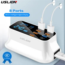 USLION 8 Порты и разъёмы usb-зарядное устройство для быстрой зарядки 3,0 светодиодный Дисплей мульти зарядка через usb станции мобильного телефона настенный термометр стол для дома штепсельная вилка европейского стандарта
