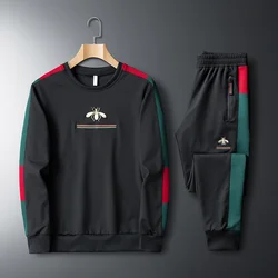 Ensemble deux pièces pour hommes, nouvelle collection, élastique, décontracté, brodé, manches longues, col rond, Fitness, pantalon de sport, survêtement, Streetwear 